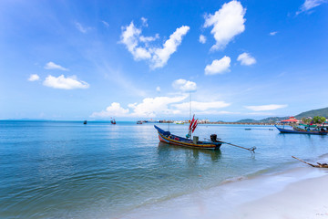 Tropical beach, longtail boats, Samui Island, Suratthani, Thailand.
