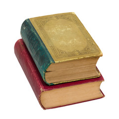 Stack of old books isolated on white