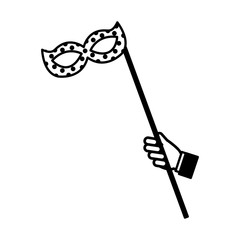 hand with mask carnival celebration in stick