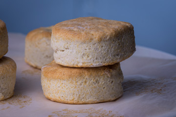 Stacked biscuits on a light background