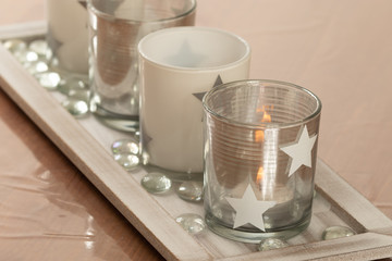 Close up of advent wreath with glasses 