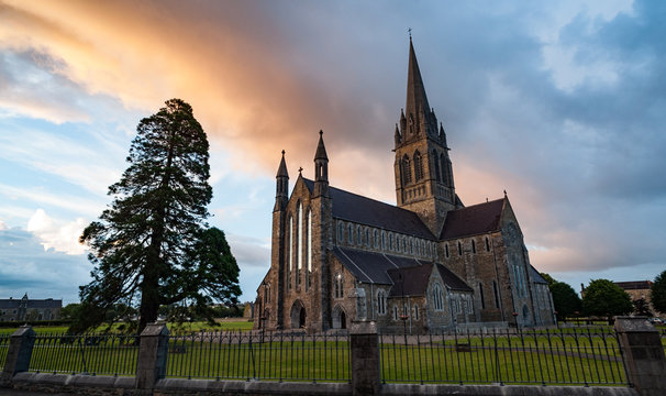 St Mary's cathedral in killarney at sunset evening light