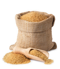 brown cane sugar in burlap bag
