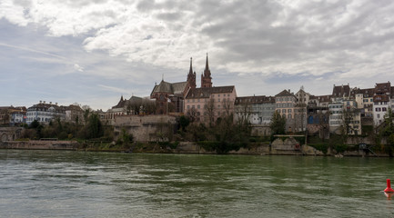 Fototapeta na wymiar Basel Rhein River and Riverside
