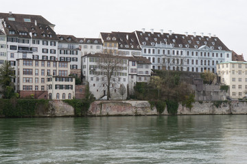 Fototapeta na wymiar Basel Rhein River and Riverside