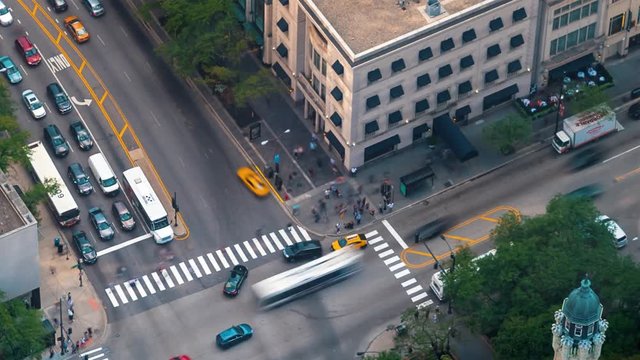 Time-lapse of a busy Chicago intersection from high above