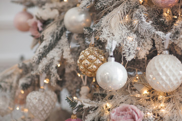 Christmas decoration. Xmas tree toys. Background