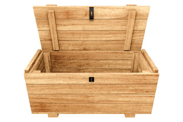 3d rendering of opened Pallet wooden chest isolated on white background with clipping paths.