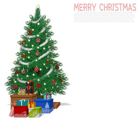 Decorated Christmas tree on transparent background
