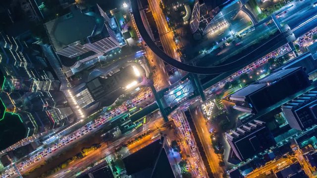 Time lapse,Hyper lapse , Of traffic on city streets in Thailand. Aerial view and top view Expressway with car lots. 4K