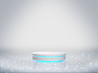 Pedestal for display,Platform for design,Blank product stand with light glow,Future background.3D rendering.