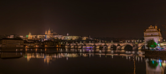 Centre of capital Prague near Vltava river in winter night