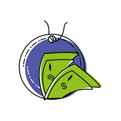 bill dollar money with commercial tag hanging