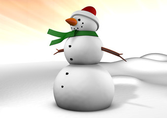 Christmas snowman under an afternoon sky