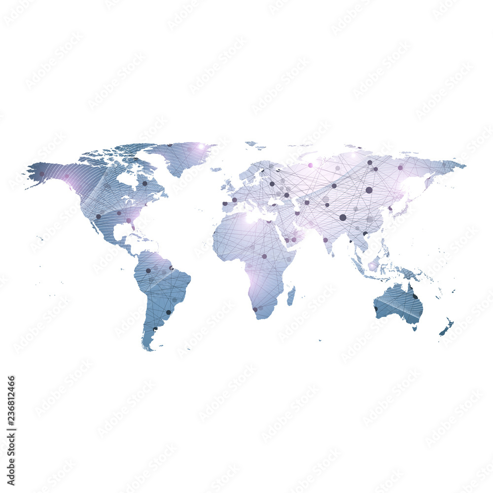Aufkleber Vector template World map with global technology networking concept. Global network connections. Digital data visualization. Lines plexus. Big Data background communication. Perspective backdrop