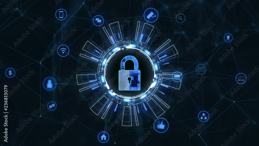 Poster internet technology network and cyber security concept .with lock icon on secure data network techno