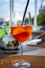 Glass of alcoholic cocktail  Aperol Spritz close-up