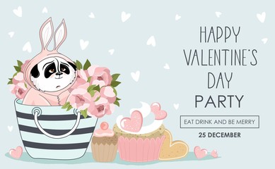 Valentine's day gift or greeting cards, simple flat style with romantic elements. Vector illustration