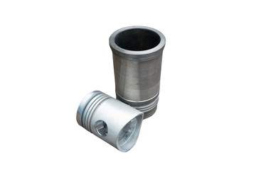 spare parts pistons and cylinders for an internal combustion engine on a white background