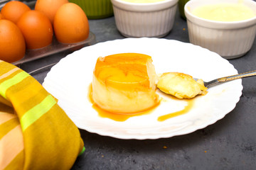 algerian homemade vanilla caramel custard desert, flan