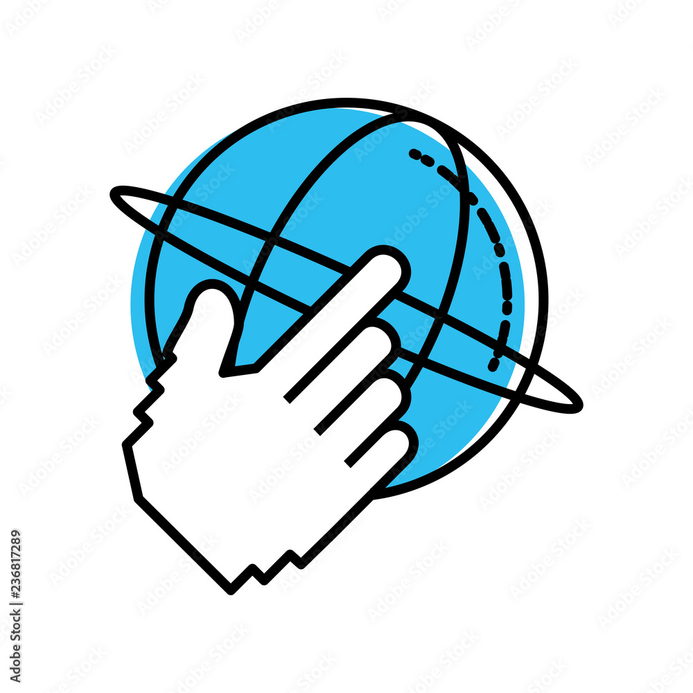 Poster sphere browser with hand cursor touching