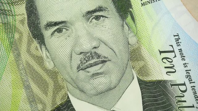Ian Khama on 10 Botswana pula (2018) banknote rotating, Botswana money close up. 4K UHD video footage.
