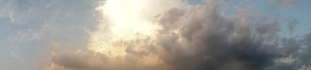 Panorama of white and evening sky for background and texture.         