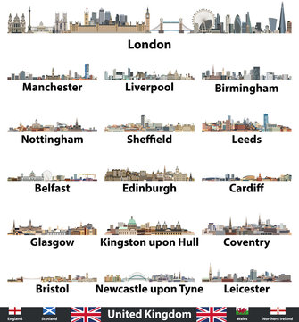 United Kingdom largest cities skylines vector collection