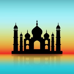 Taj Mahal black silhouette on dawn sky