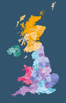 United Kingdom high detailed vector map with administrative divisions borders
