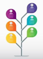 Business presentation concept with 6 points. Web Template of tree with leafs, info chart or diagram. Infographic of technology or education process with 6 steps.