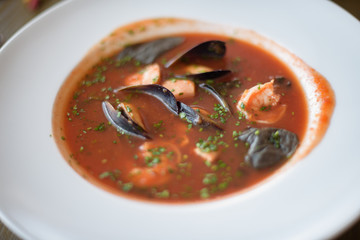 tomato soup with seafood