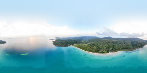 Aerial view of beautiful sunrise tropical island beach at Koh Kood Island