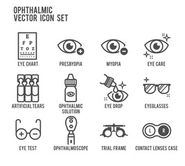 Ophthalmic Eye Care Vector Icon Set