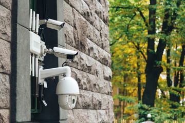 group cctvv on the facade of the building is directed in one direction