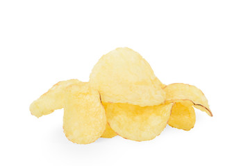 Heap of potato chips isolated on white background