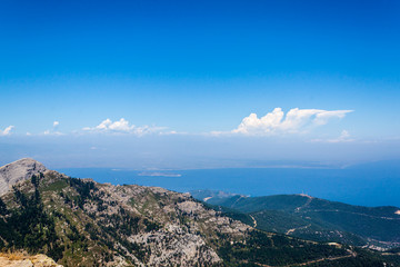 Fototapeta na wymiar View from the mountain of Ipsario on the island of Thassos
