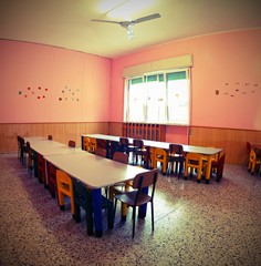 inside a school classroom with vintage old effect