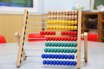 colorful wooden abacus used by school children to learn how to c