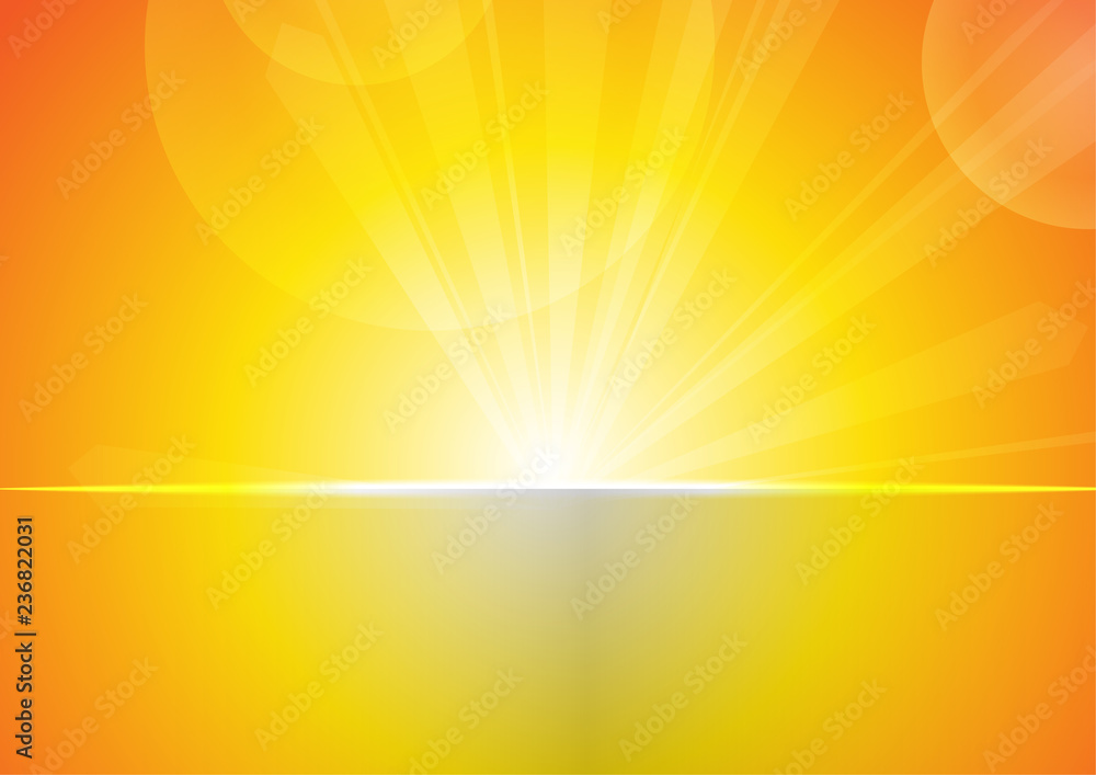 Poster vector : abstract bokeh and stripe with sunshine on yellow and orange background