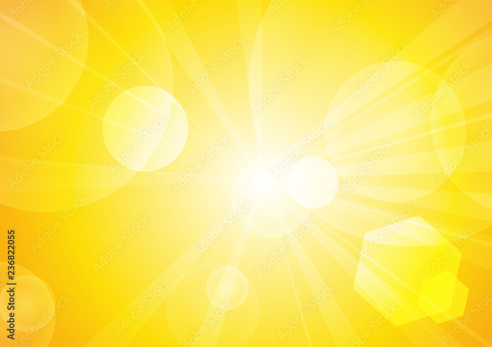 Poster vector : abstract bokeh and stripe with sunshine on yellow and orange background