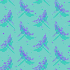 Soaring dragonfly cast shadows. Seamless pattern. Vector illustration