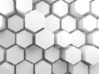 White hexagon blocks on wall, 3d