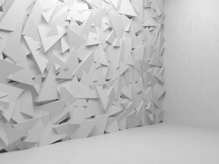 Abstract white interior, 3 d random triangles