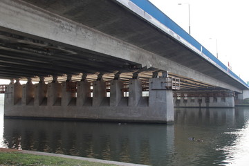 Fototapeta na wymiar Under the bridge in Krakow, Vistula river
