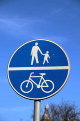 Road sign, bicycle and pedestrian 