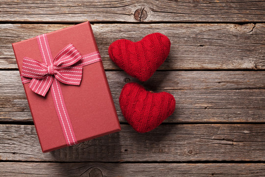 Valentines day gift box and hearts