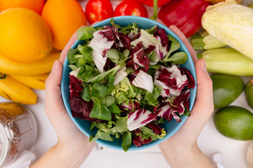 Vegetable diet nutrition and medication concept. Nutritionist offers healthy vegetables diet.