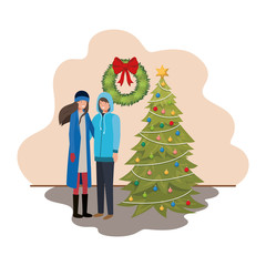 couple with christmas tree and gifts