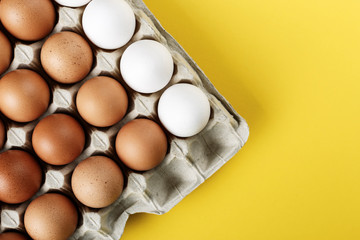 chicken eggs in a paper tray